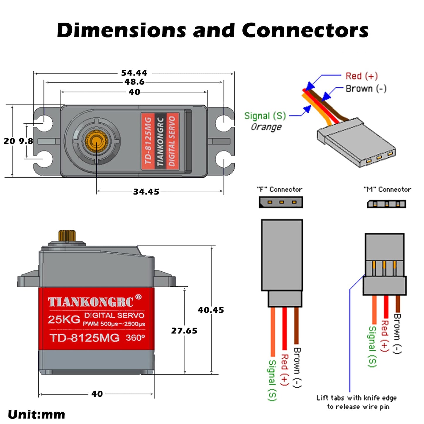 Wishiot TD-8125MG 25KG Digital Servo 360 Degree Waterproof Large Torque Metal Gear for DIY Robot Robotic Arm RC Model PWM 500s-2