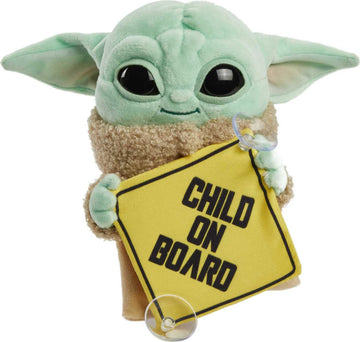 FISHER-PRICE BABY Star Wars Grogu Plush Toy & “Child on Board” Sign, 8-in Green Cuddle Character, Soft Collectible, Model GXB51