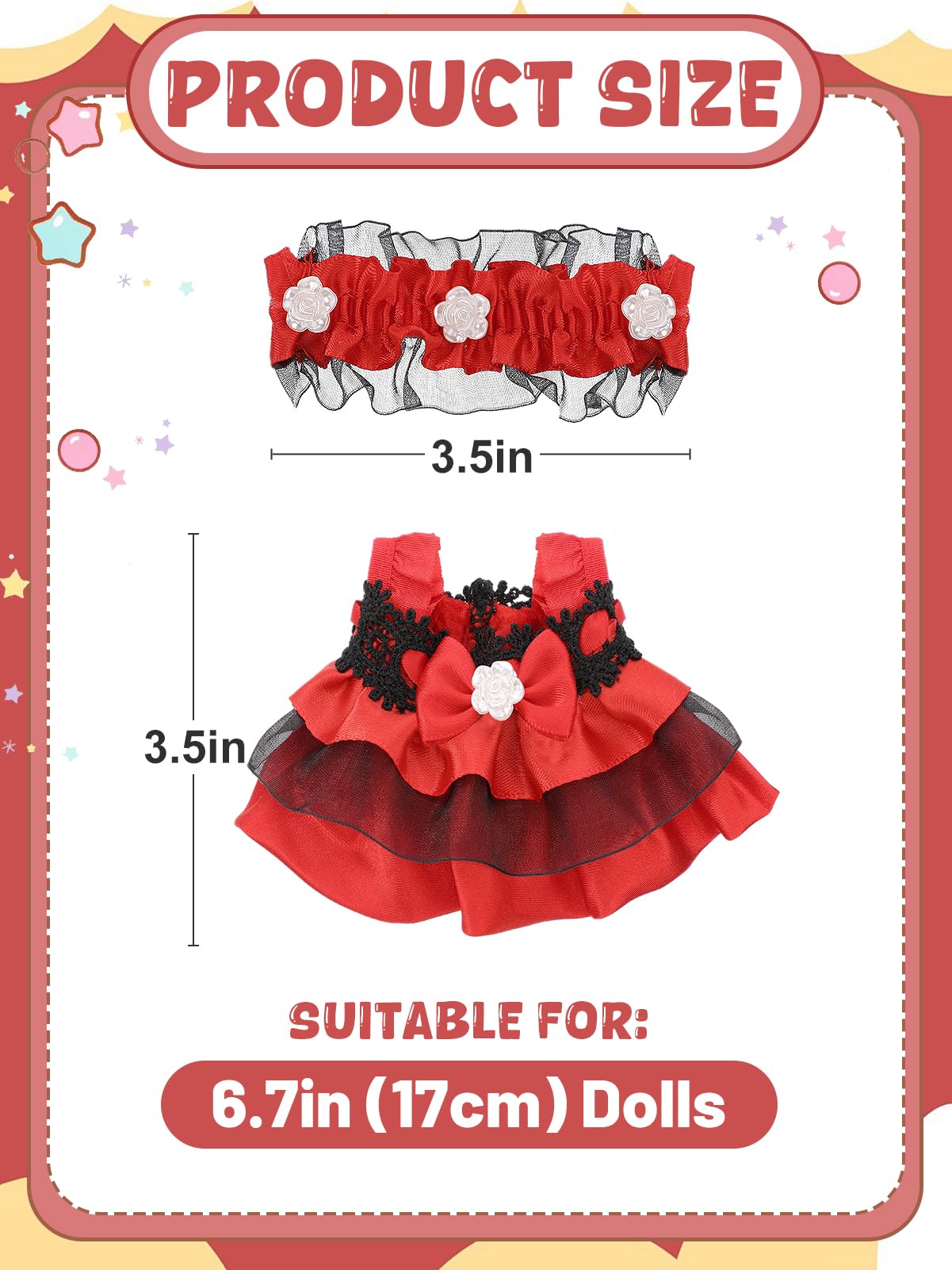 Unique Clothes Set for 17cm Dolls - Cool Red Lace Dress & Headband Outfit Accessories for Dress Up Dolls Play & Collector Displa