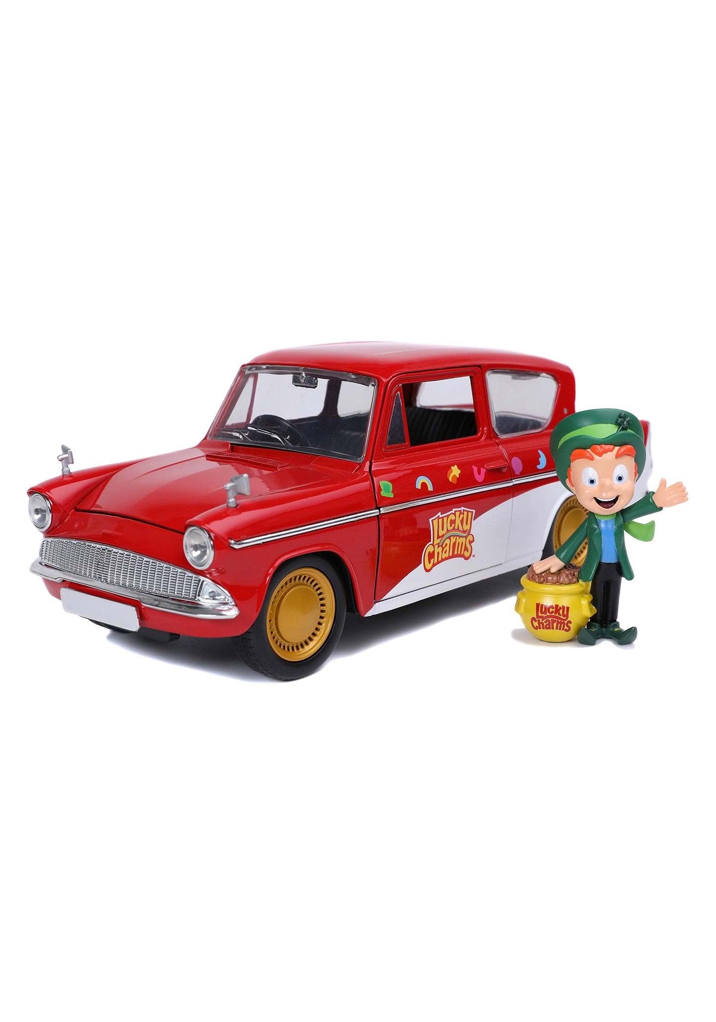 Jada 1:24 Diecast Lucky Charms 1959 Ford Anglia With Lucky Thelepruchan Figure