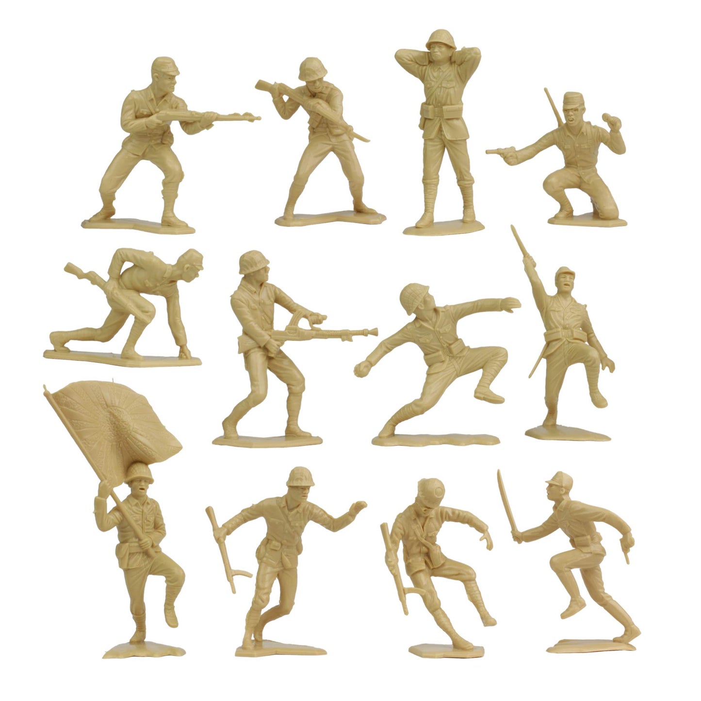 BMC Toys Classic Marx 32pc WW2 Soldier Figures - Tan Plastic Army Men, 2.1 Inch, Made in USA, Model BMC-48589