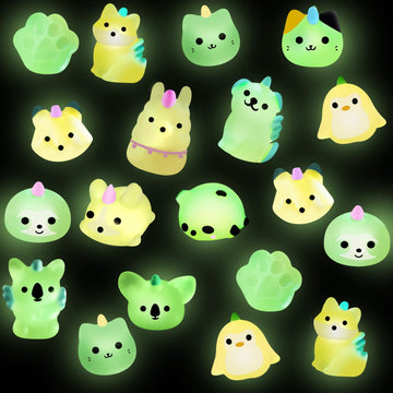 Outee 20 Pcs Mochi Toys Kawaii Animals With Gift Box Glow In The Dark Cute Stress Relief Toy Birthday Party Favors For Kids Girls Boys
