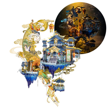 Mu Moon Palace 3D Metal Puzzles For Adult To Build With Lighting Holder, Diy Metal Earth Pieces Model Kits, Birthday Mother Day Mom Gift Desk Decor
