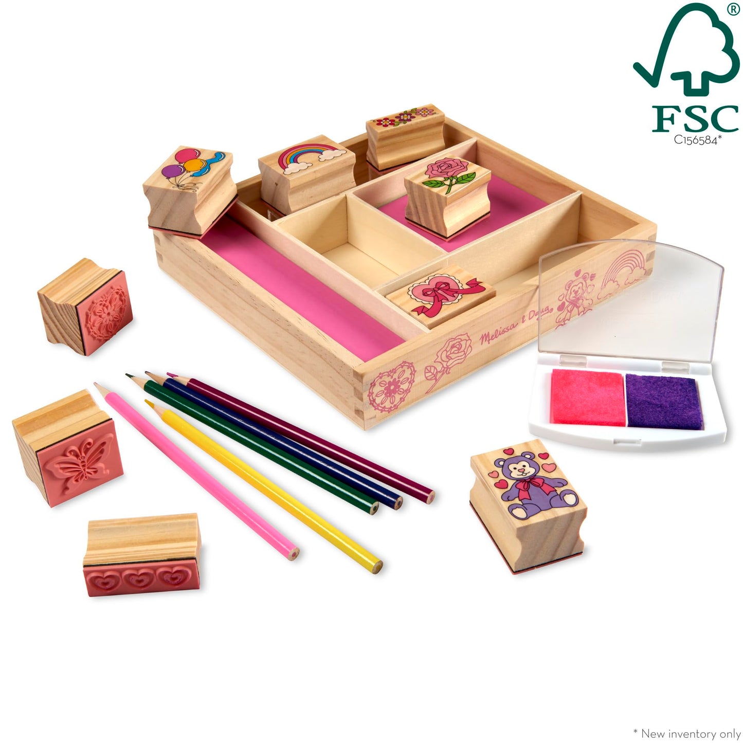 Melissa & Doug Wooden Stamp Set: Friendship - 9 Stamps, 5 Colored Pencils, And 2-Color Stamp Pad - Fsc Certified
