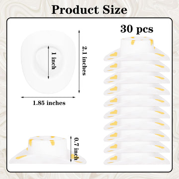 Yuronam 30 Pcs Plastic Mini Western Cowboy Cowgirl Hats Miniature Hats for Crafts,Party,Dollhouse Decoration (White with Gold Sp