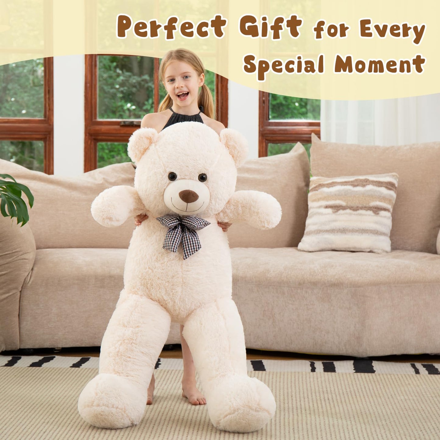 MorisMos Bow Tie Giant Teddy Bear 4 Feet, 47inch Stuffed Animal Big Teddy Bear Plush, Classic Girlfriend Boyfriend Gift, White