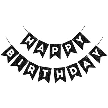 Hooqict Black Happy Birthday Banner Sign For Backdrop Black Birthday Decorations For Men Women Kids Party Supplies Wall Door Banner Garland Bunting Flag