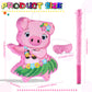 Threan Small Pig Piñata Hawaiian Party Decorations Pink Pig Piñata With Blindfold Stick For Summer Hawaii Aloha Tropical Themed Birthday Party Supplies, 16.5 X 12.4 X 3.1 Inch