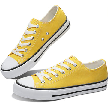 Obtaom Womens Lemon Yellow Canvas Fashion Sneakers Cute Mustard Low Top Shoes Comfortable Canvas Walking Flats For Lady(Lemon Ye