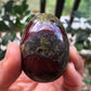 Fekuar Stone Egg Figurine, Polished Healing Crystal Easter Eggs Sphere Sculpture With Wood Stand, Natural Dragon Bloodstone, 1.8