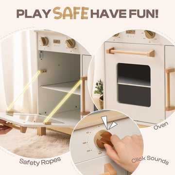ROBOTIME Play Kitchen for Toddlers, Wooden Kids Play Kitchen Playset with Real Lights & Sounds/Ice Cube Dispenser, Pretend Play