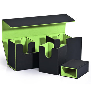 Uaono Card Deck Box With Dice Tray For Mtg, 4 In 1 Card Deck Case Holds 600+ Unsleeved Cards, Strong Magnet Card Organizer Compatible With Yugioh Tcg Sports Cards (Black Green)