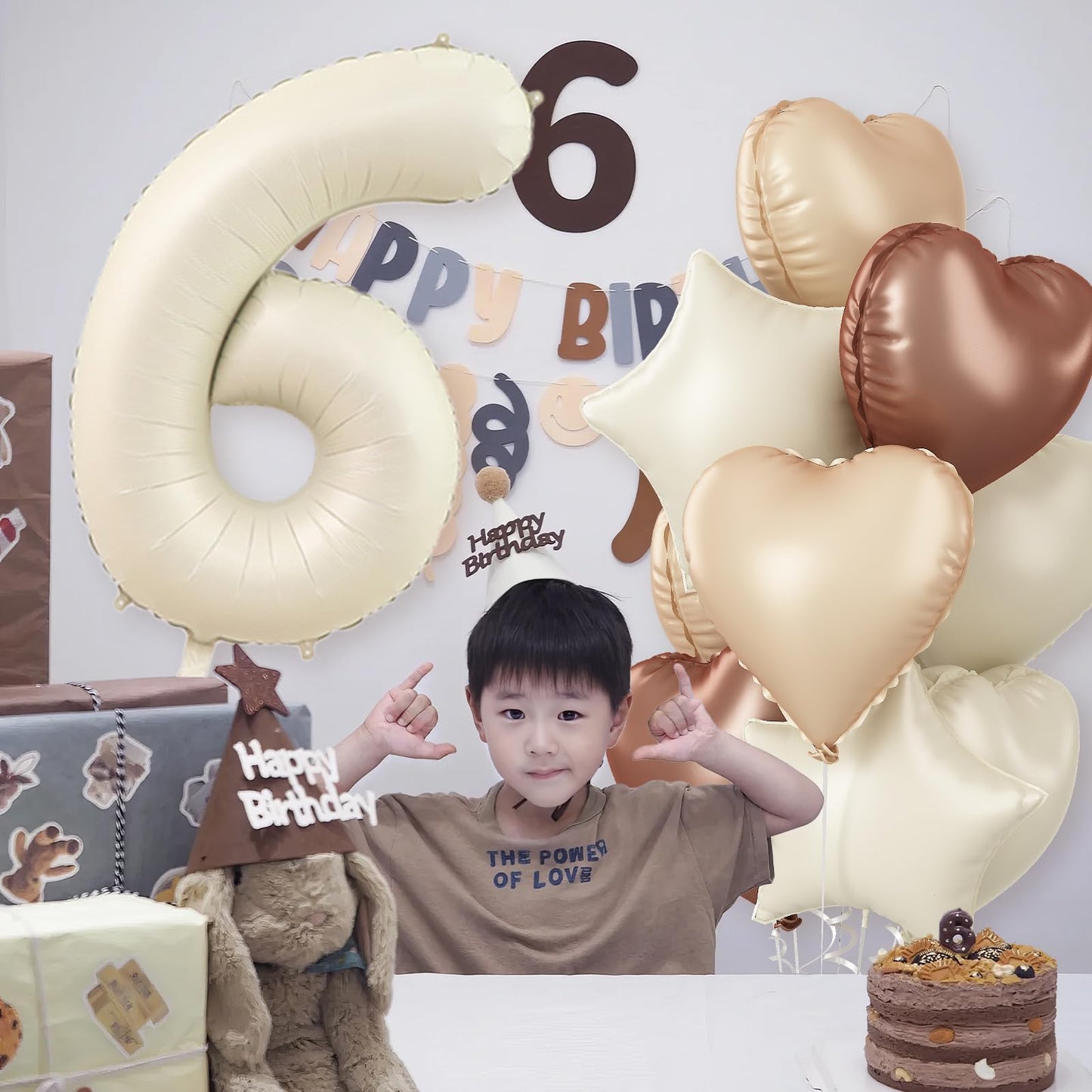 7Th Birthday Balloons Decor, Helium Beige Cream Neutral 7 Balloon, Brown Tan White Sand Taupe Heart Balloon With Foil Nude Star