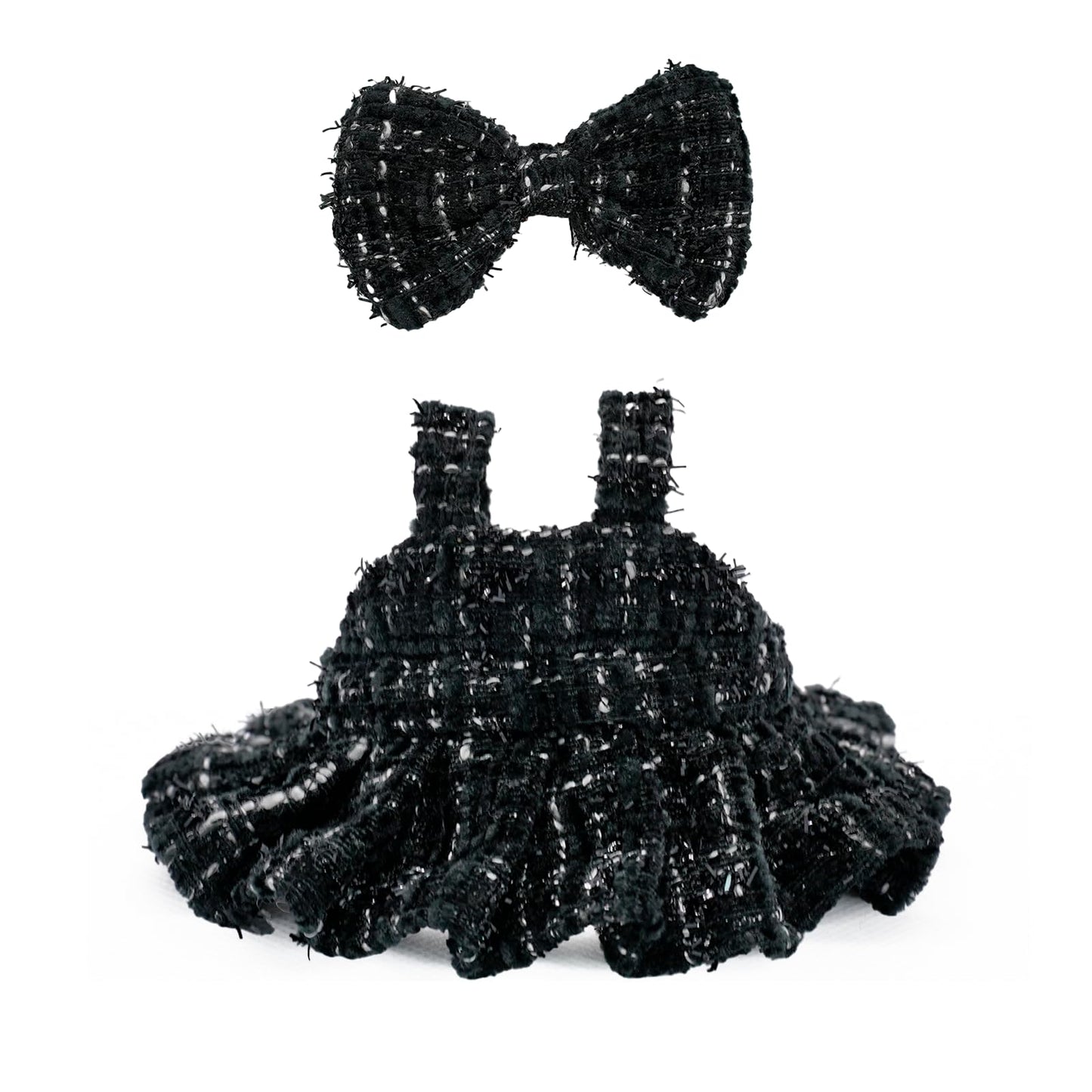LYBHYQTII Clothes for 17cm Dolls  enhanced Dolls Accessories with Chic Black Bow Spaghetti-Strap Dress Set  High-End Fashion Outfit for Play & Display