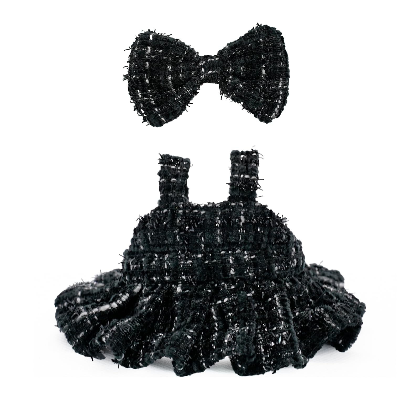 LYBHYQTII Clothes for 17cm Dolls  enhanced Dolls Accessories with Chic Black Bow Spaghetti-Strap Dress Set  High-End Fashion Outfit for Play & Display