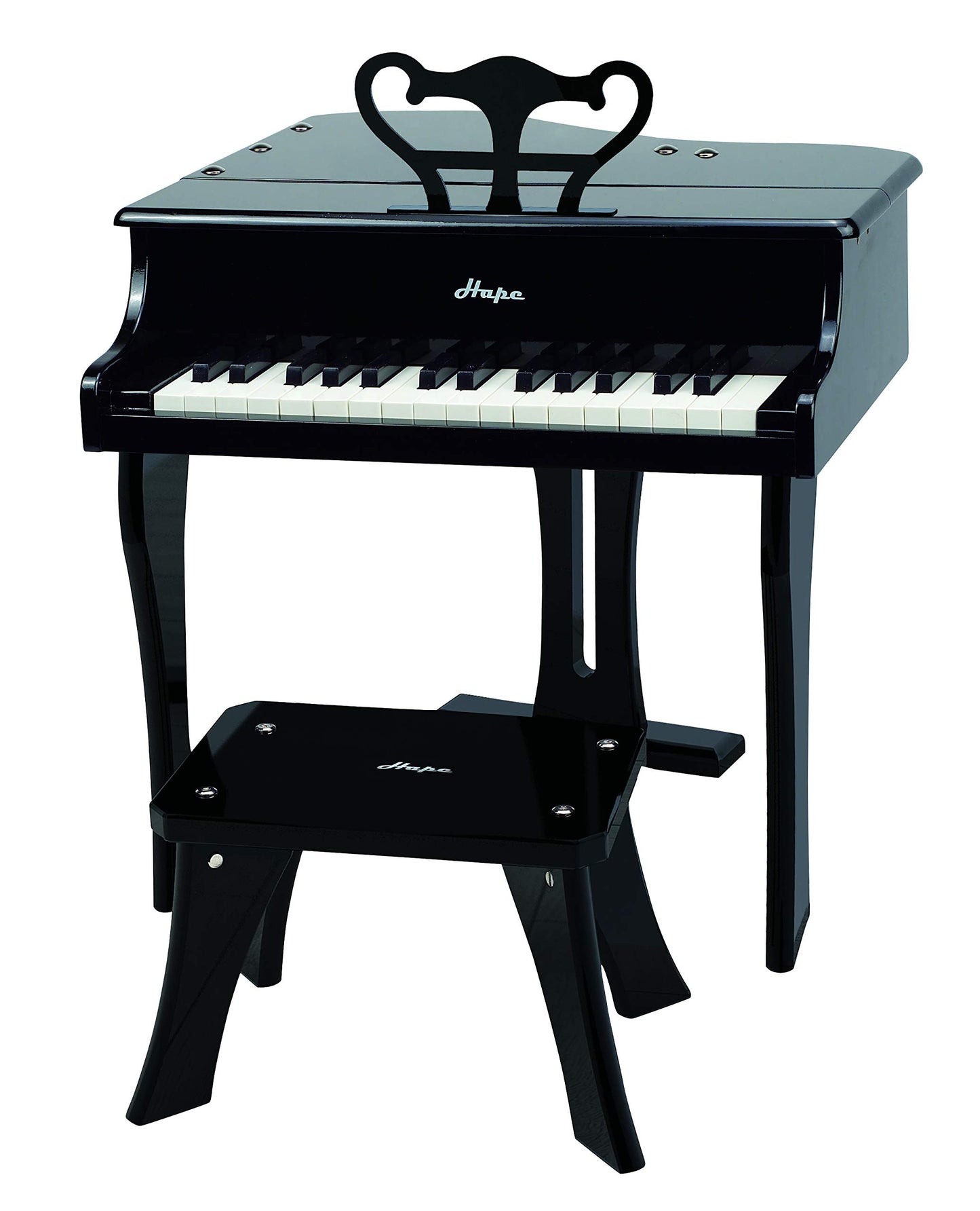 Hape Classic Grand Black Piano - 30-Key Wooden Musical Toy for Kids, 19.7x20.5x23.6 inches, Age 3+, Durable Wood and Metal Construction