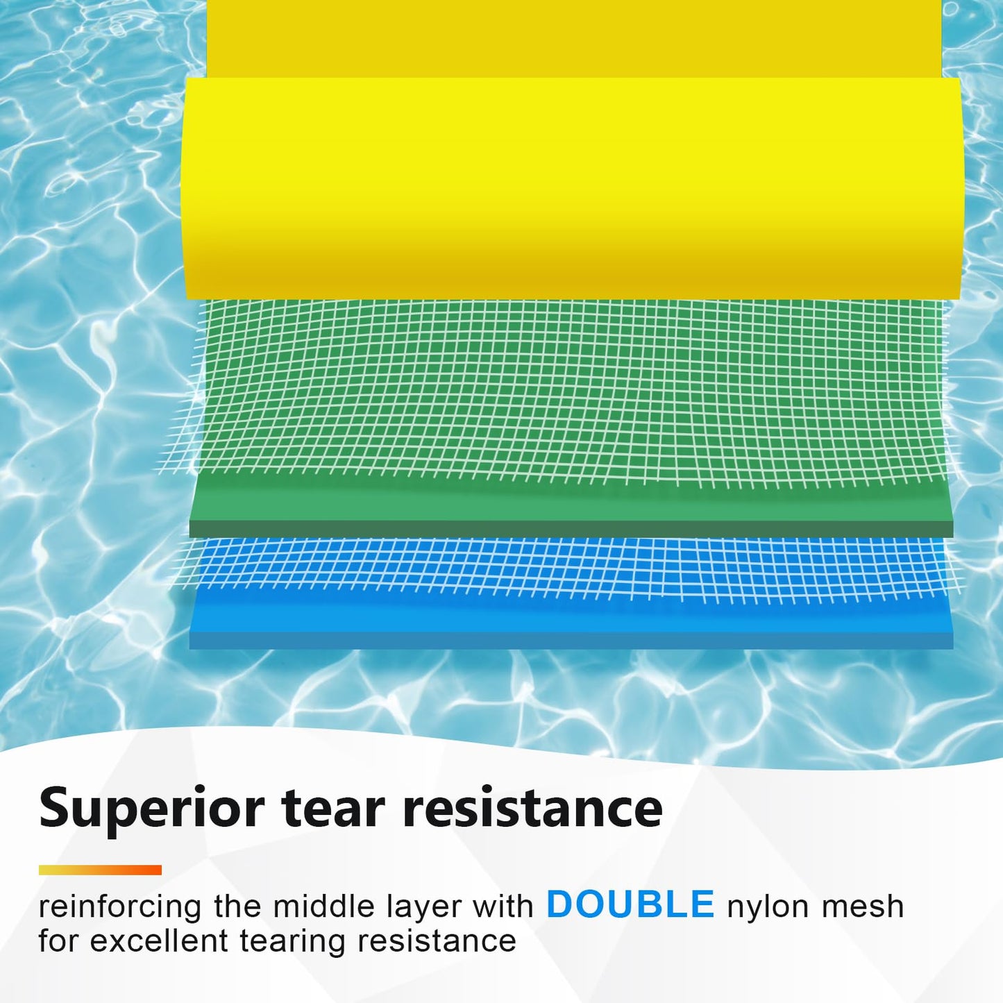 ZIPEAK Lily Pad Floating Mat - 10' x 5' Tear-Resistant XPE Foam, Yellow/Blue, with 16.4 FT Bungee Tether for Lake & Pool
