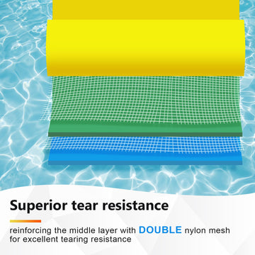 ZIPEAK Lily Pad Floating Mat - 10' x 5' Tear-Resistant XPE Foam, Yellow/Blue, with 16.4 FT Bungee Tether for Lake & Pool