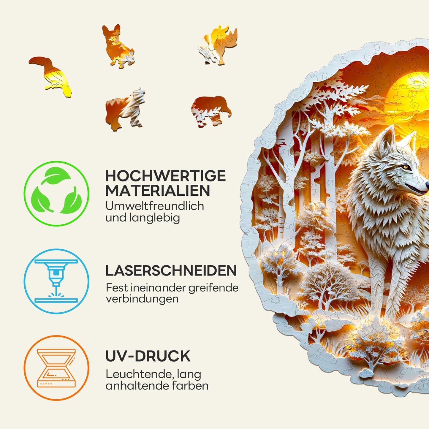 Wooden Puzzles for mature-themeds  300 Pieces Wolf Flat Puzzles with 3D Visual Effect  Wood mature-themed Puzzles  Birthday Gifts for Women Men (L-13.4 * 13.3in)