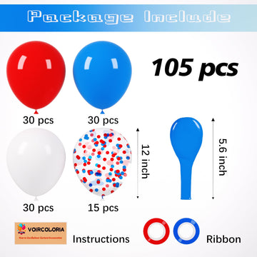 Voircoloria 105Pcs Red White Blue Balloons 12Inch Party Latex Balloons For 4Th Of July Independence Day Graduation Anniversary P