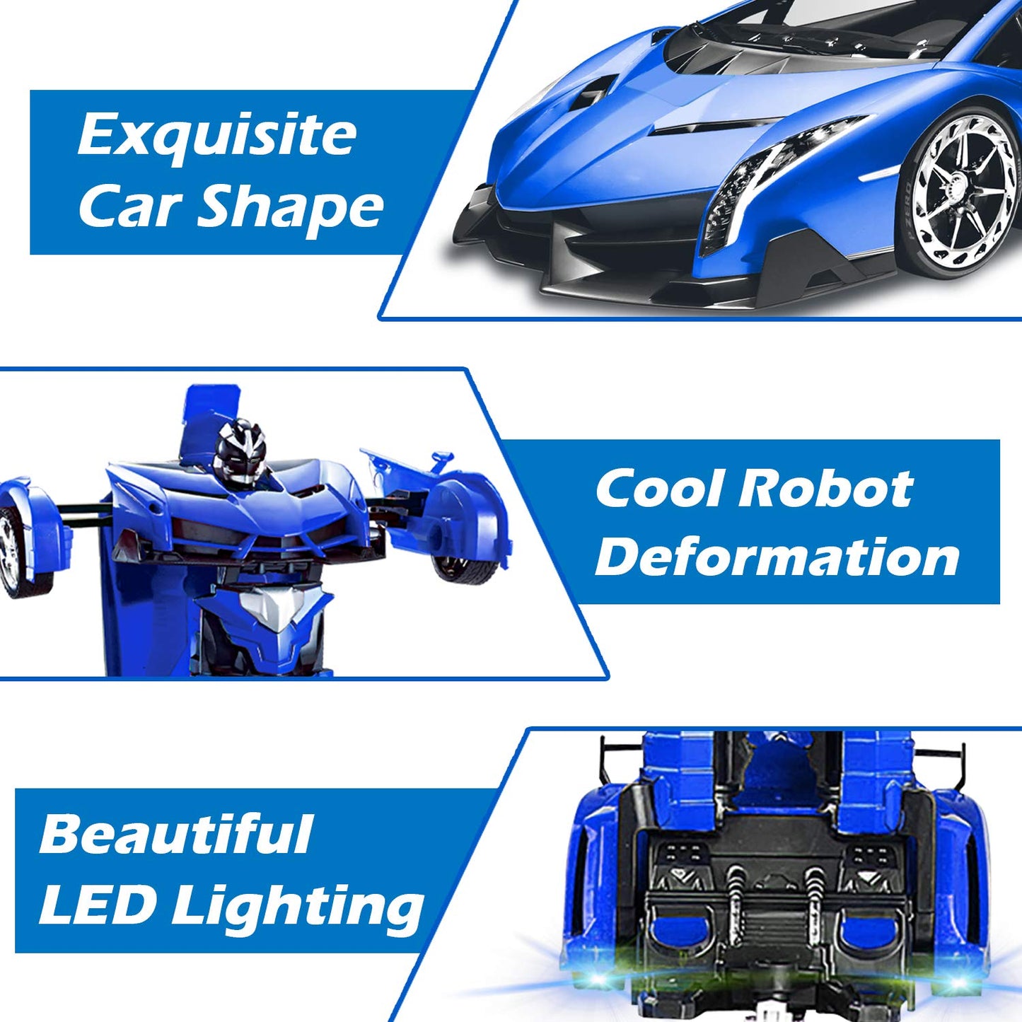 Amenon Remote Control Transform Car Robot Toy For Boys Teens Christmas Toys With Lights Rc Car 2.4Ghz 1:18 Rechargeable 360Rotat