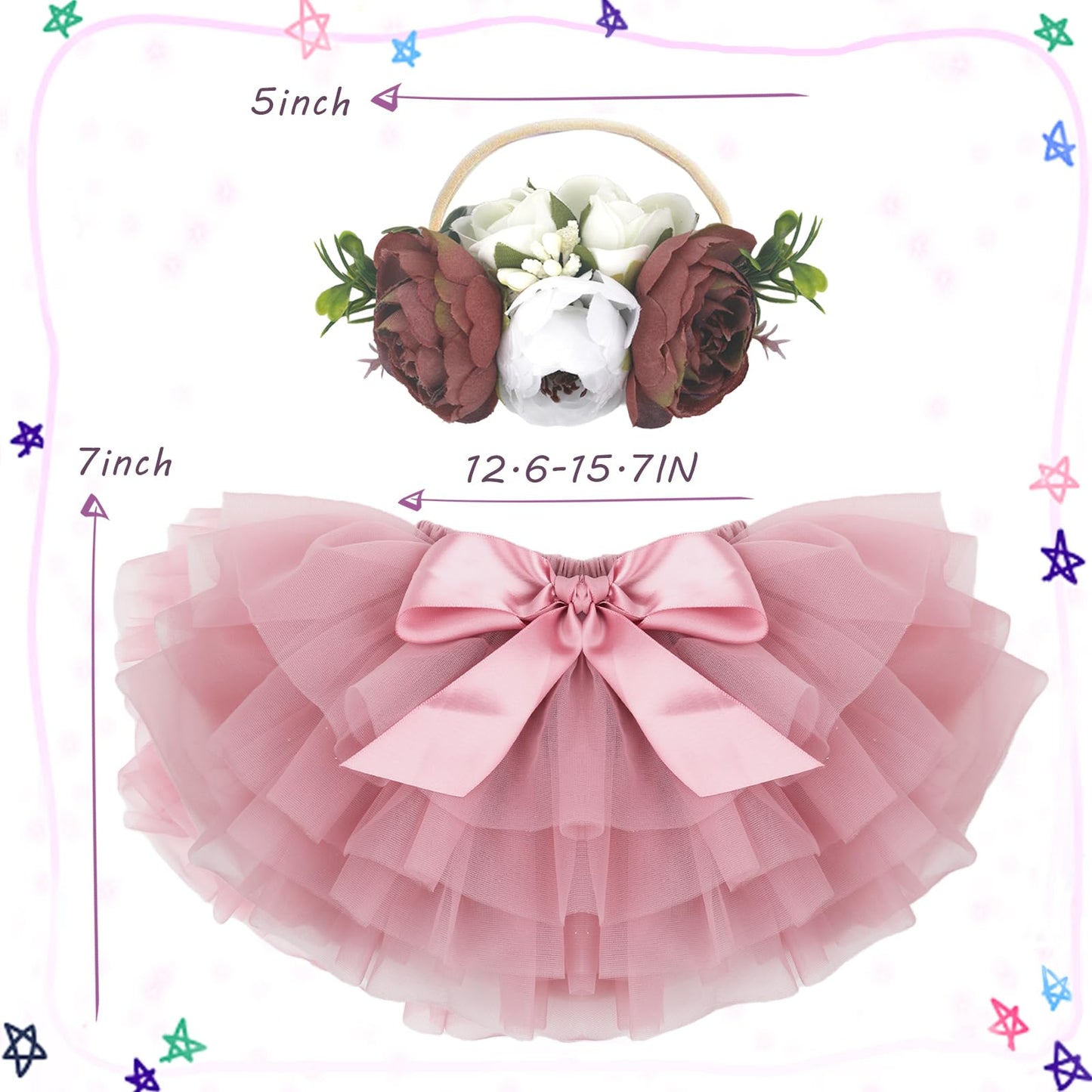 Newborn Photography Outfits Girl Soft Fluffy Baby Girls Tutu Skirt With Diaper Cover, Cute Pink Ruffle Tulle Newborn Tutu Dress