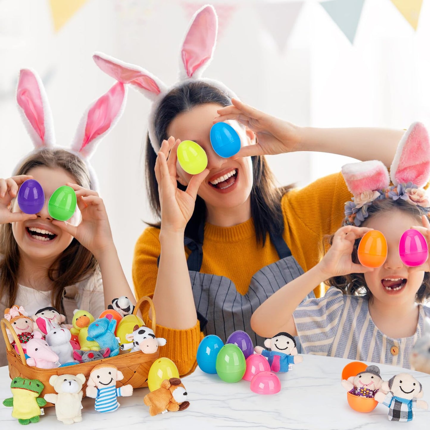 Thinkmax 16Pcs Easter Eggs Filled With Finger Puppets For Easter Basket Stuffers, Easter Eggs Hunt, Easter Party Favor, Easter Gift For Kids