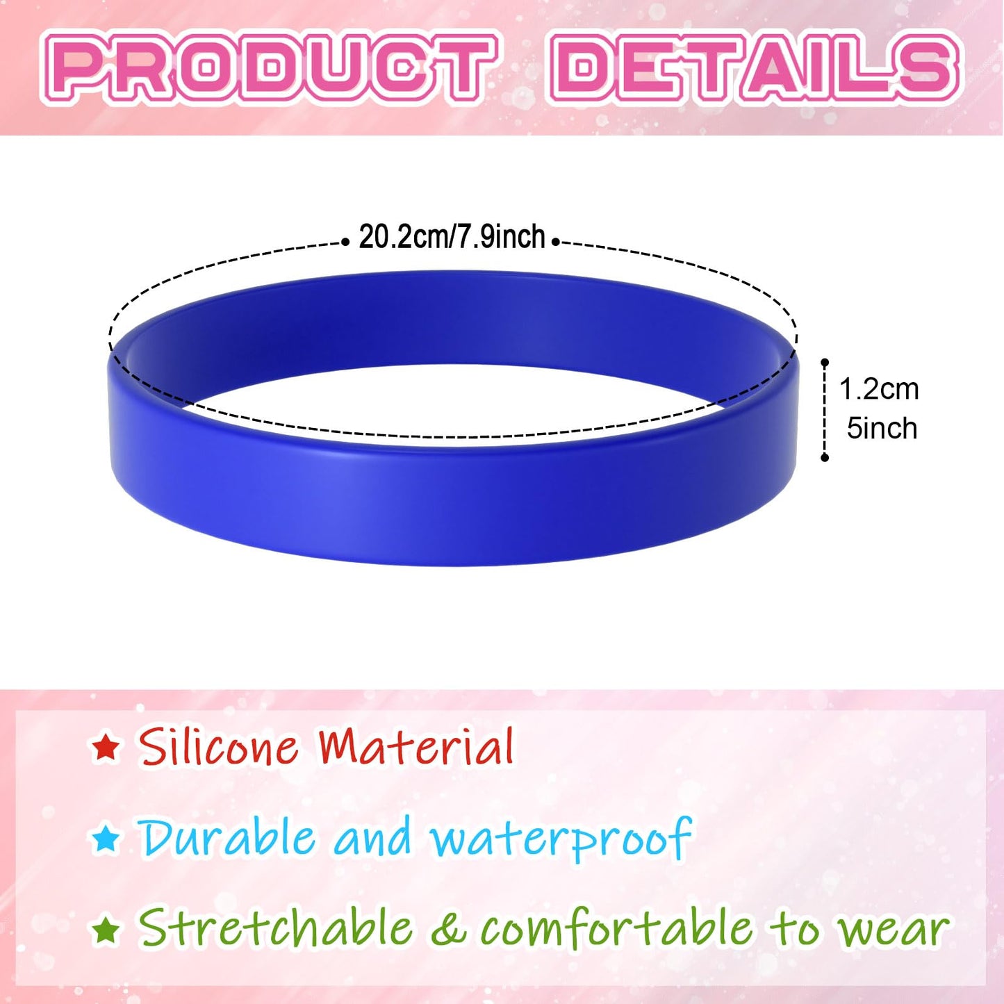 Bouiexye 60 Pieces Rubber Bracelets Dark Blue Sports Band Unisex for Sports Teams Party Games Fashion Decorations