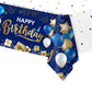 DUAIAI Happy Birthday Decorations, 1 Pcs Navy Blue and Gold Birthday Tablecloth for Boys Girls Men Women, Plastic Disposable Rec