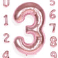 Aule 40 Inch Big Rose Gold 3 Balloon Number Large Foil Helium Number Balloons 0-9 Jumbo Giant Happy 3Rd Birthday Party Decoratio