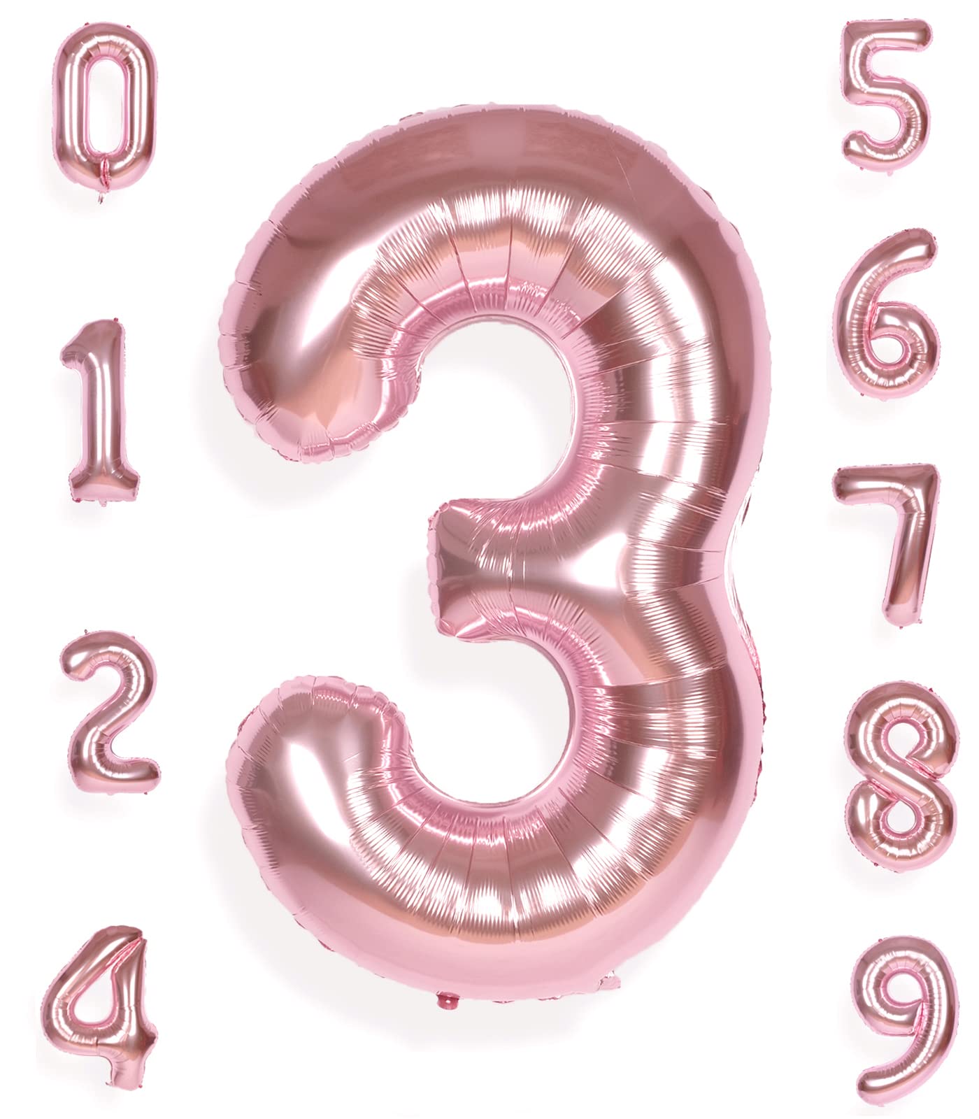 Aule 40 Inch Big Rose Gold 3 Balloon Number Large Foil Helium Number Balloons 0-9 Jumbo Giant Happy 3Rd Birthday Party Decoratio