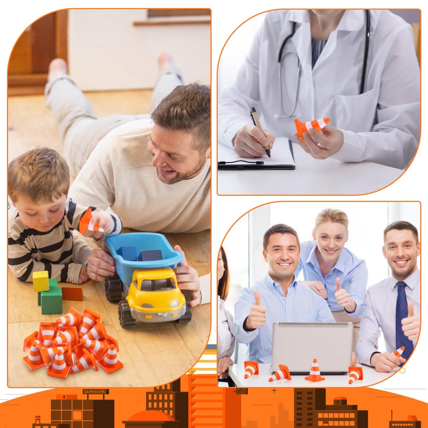 Libima 24 Pcs 2.36'' Traffic Cone Stress Balls Bulk Construction Party Favor Construction Cone Toy Squeeze Cones Funny Stress Relief Toy Gift for Kids Teens mature-themed Improving Strength Release Pressure