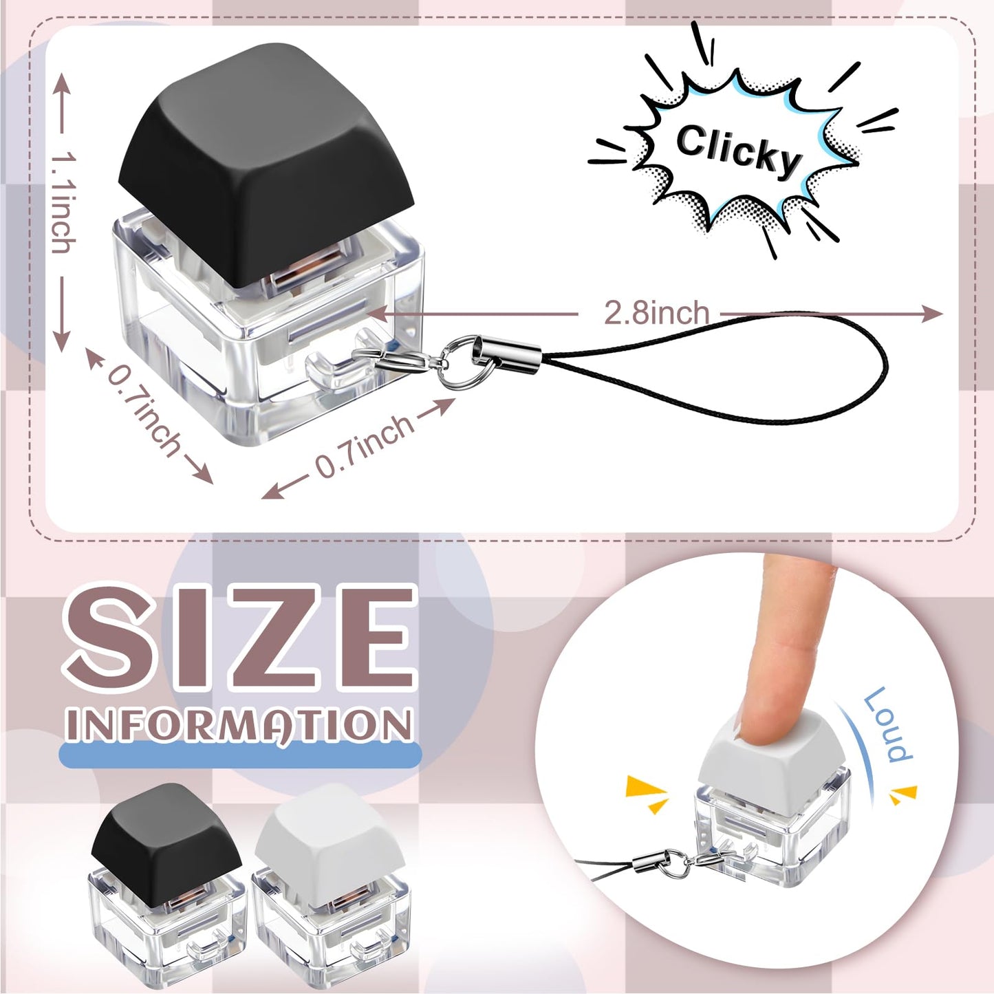 Taiyin 2 Pcs Keyboard Fidget Keychain Decompression Toys Finger Stress Relief Finger Keyboard Keychain Fidget Button for mature-themed Gifts to Pass The Boring Time(Classic Style)