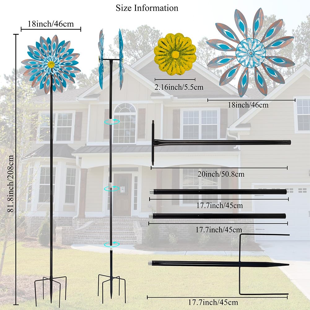 Viveta Wind Spinners,18 * 81'' Large Outdoor Wind Spinner,Double-Side Wind Sculpture With 4 Sturdy Stake,Metal Windmill For Yard
