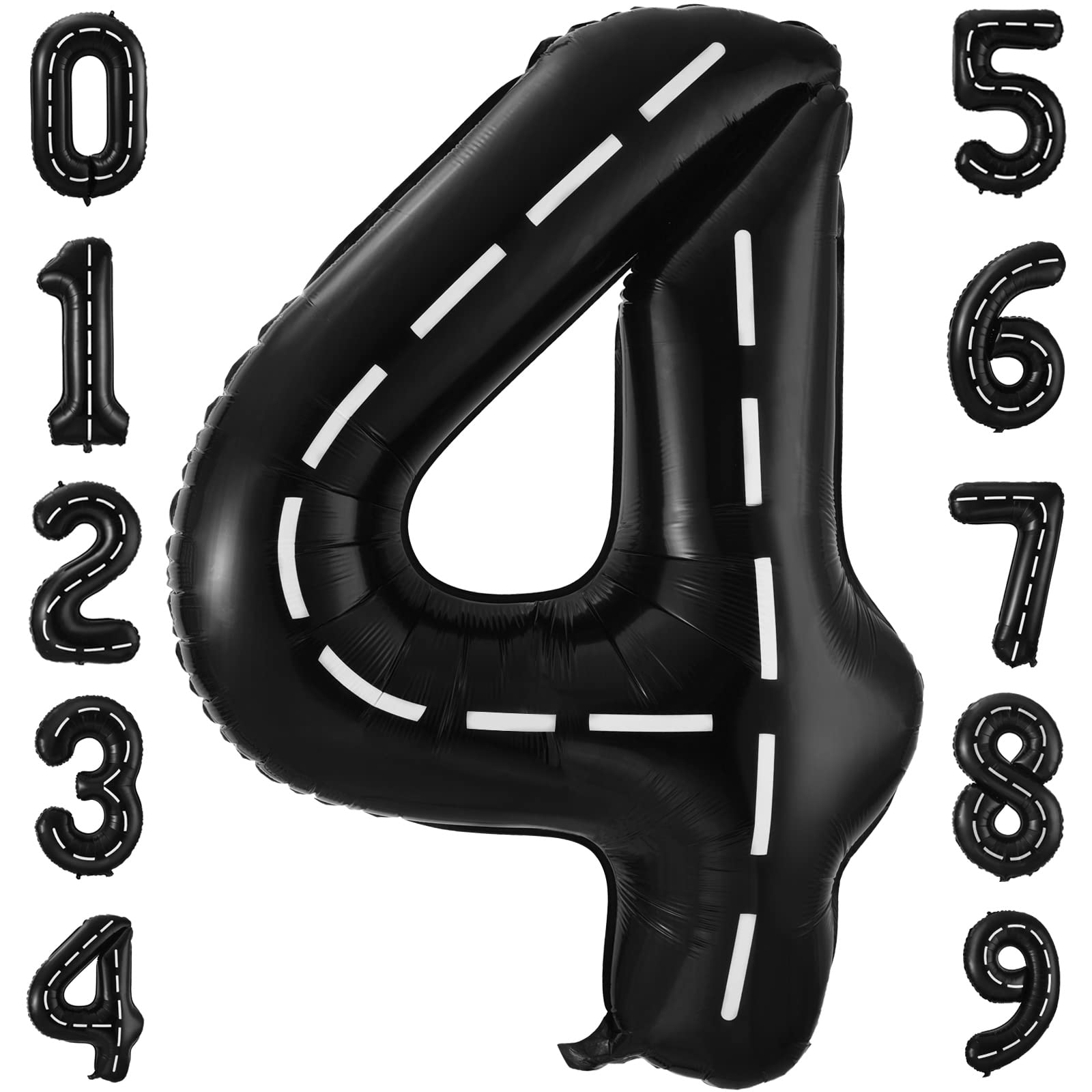 Race Car Number 4 Balloons,40 Inch Racing Car 4 Birthday Balloons Two Fast Balloon Race Track Black 4 Balloon Number For Cars Theme Birthday Party
