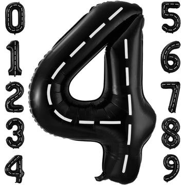 Race Car Number 4 Balloons,40 Inch Racing Car 4 Birthday Balloons Two Fast Balloon Race Track Black 4 Balloon Number For Cars Theme Birthday Party