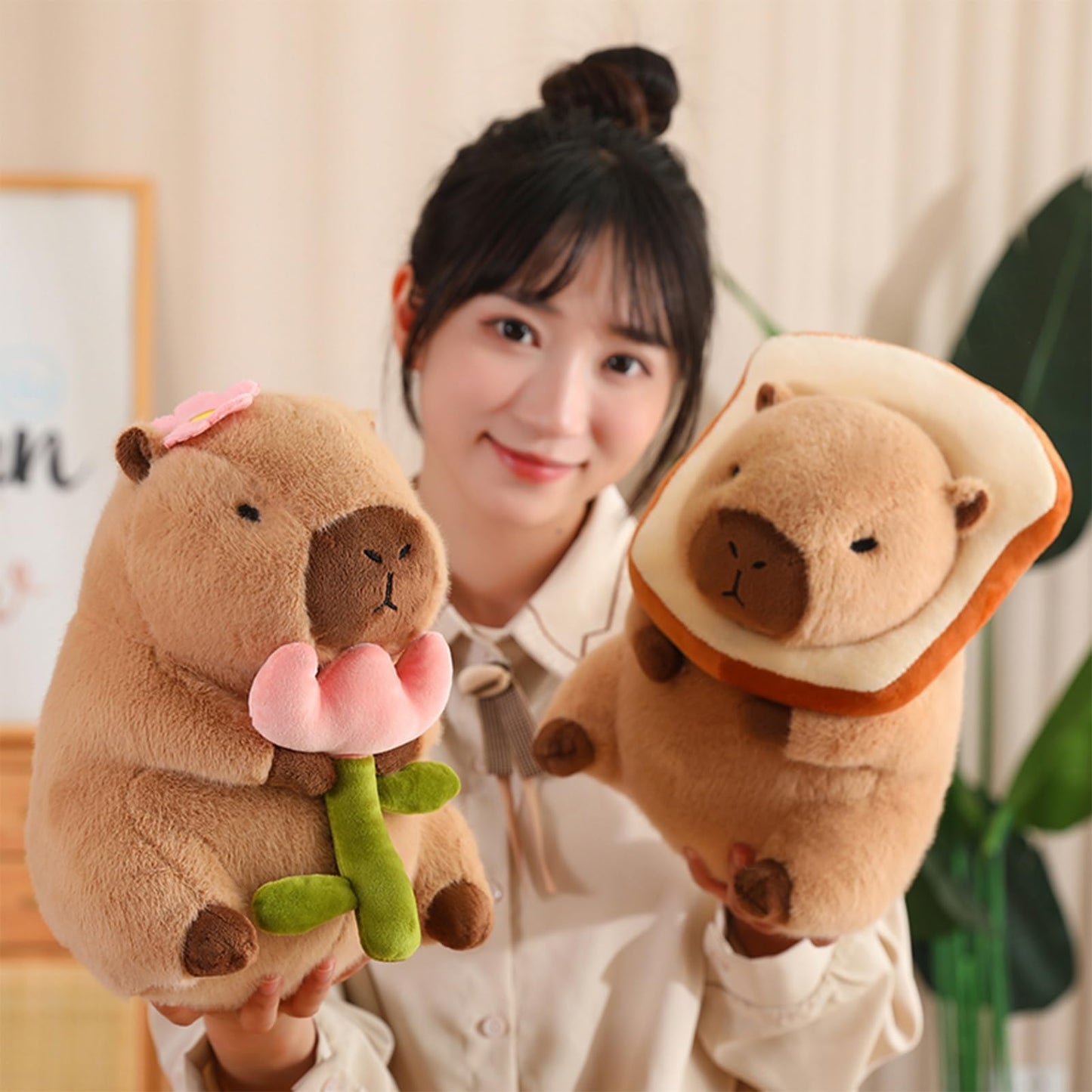 Lvqing Cute Capybar Stuffed Animals With Wearable Toast Headsetwear Capybar, Gifts For Kids (11 In Bread Capybar)