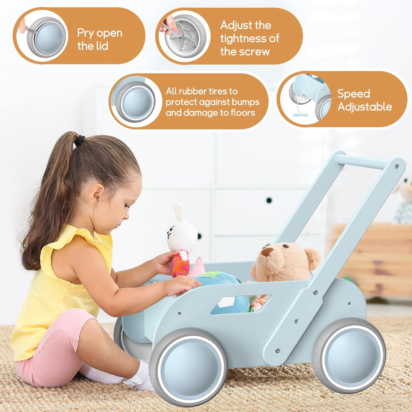 2025 Homekol Wooden Baby Walker,Baby Push Walker, Adjustable Speed Baby Walker For Boys And Girls, Baby Activity Center, Gift Fo