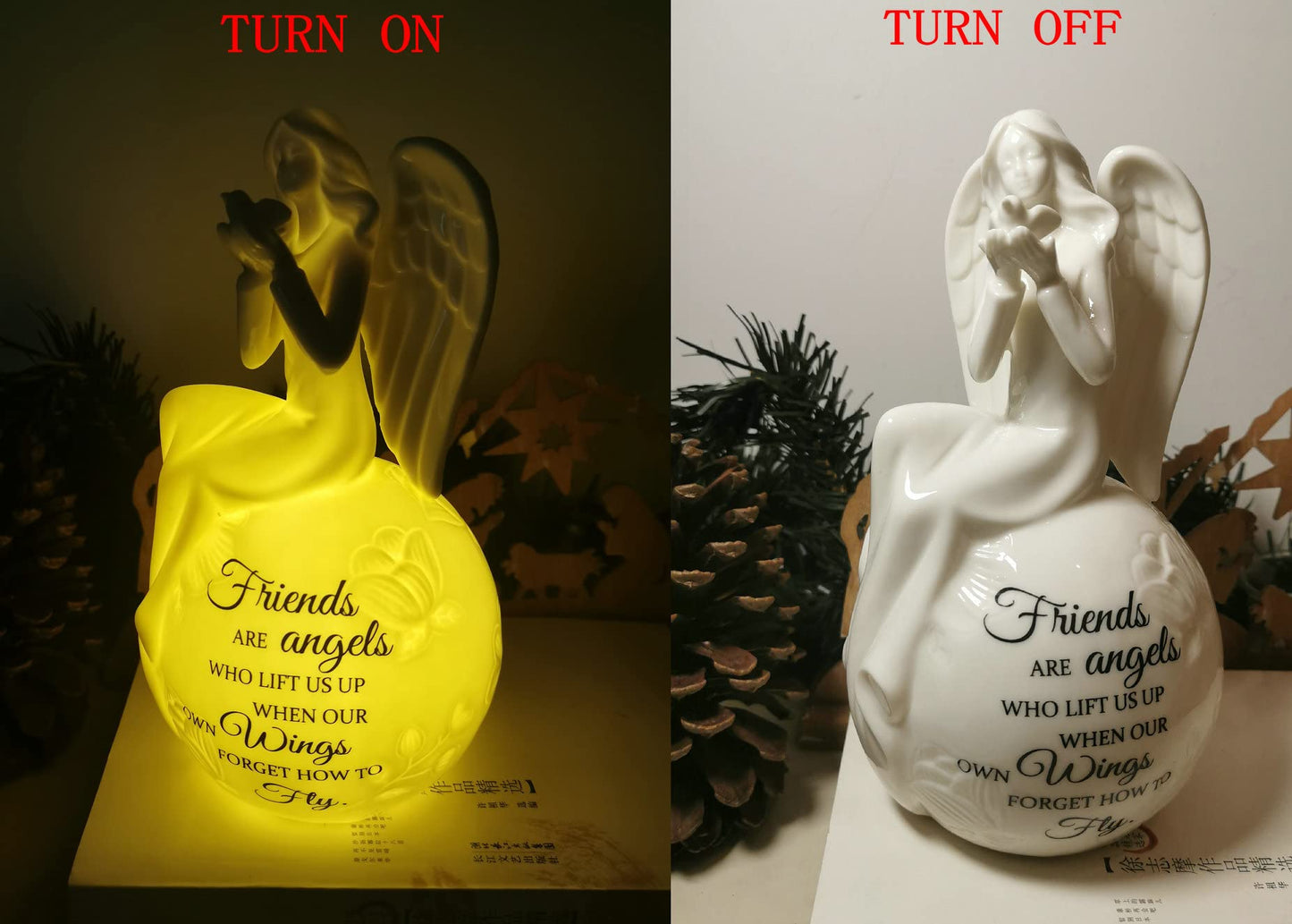 Ceramic Angel Lighted Up Collectible Figurines Best Friendship Gift Sitting Angel Hold Dove On Hand With Essential Quote Night L