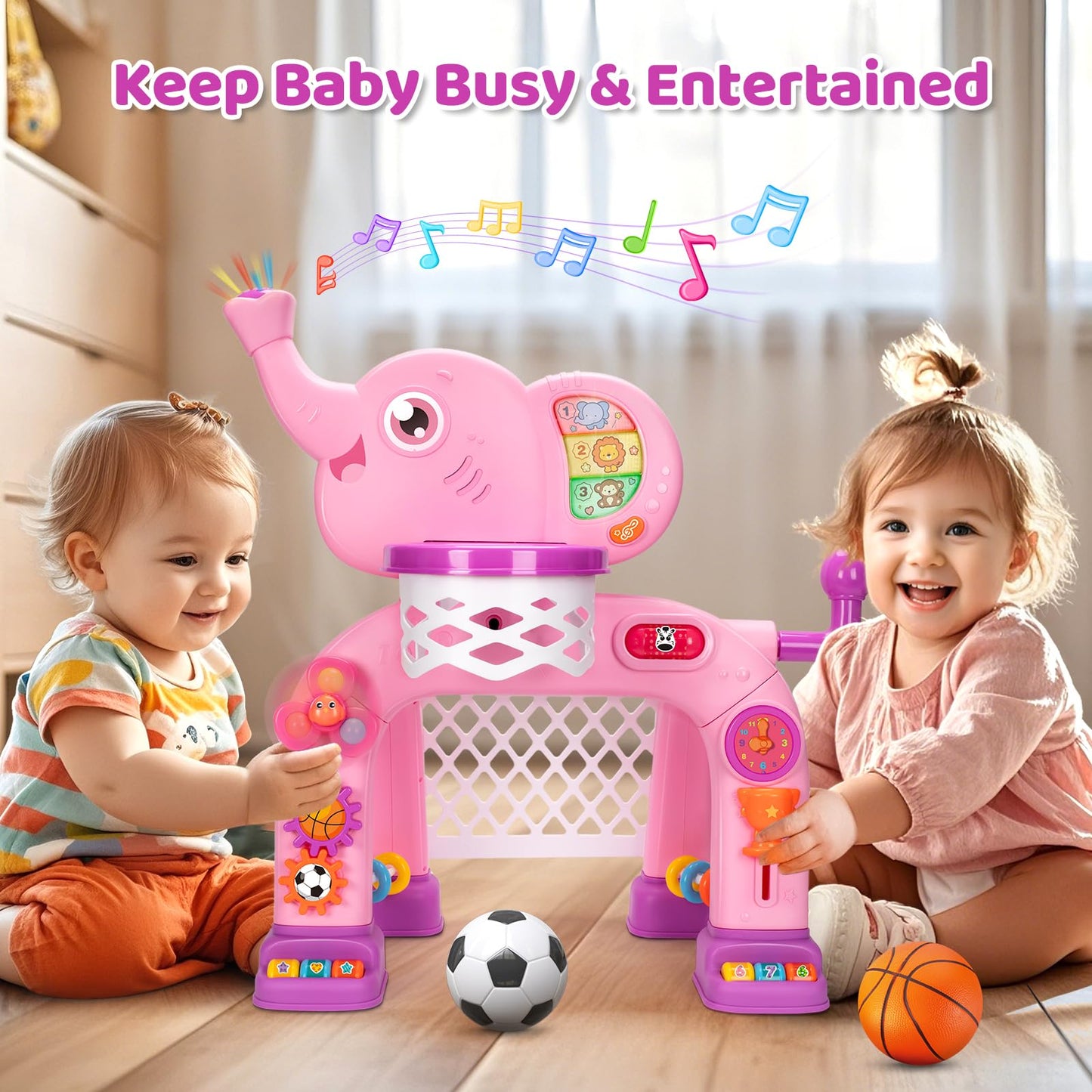 Kizzyea Toddler Basketball Hoop & Soccer Goal Sports Toys For 1 2 3 Years Old Girls Boys, Interactive Musical Toys, Montessori Toys, Christmas Birthday Gifts For Baby Kids Age 12-18 Months