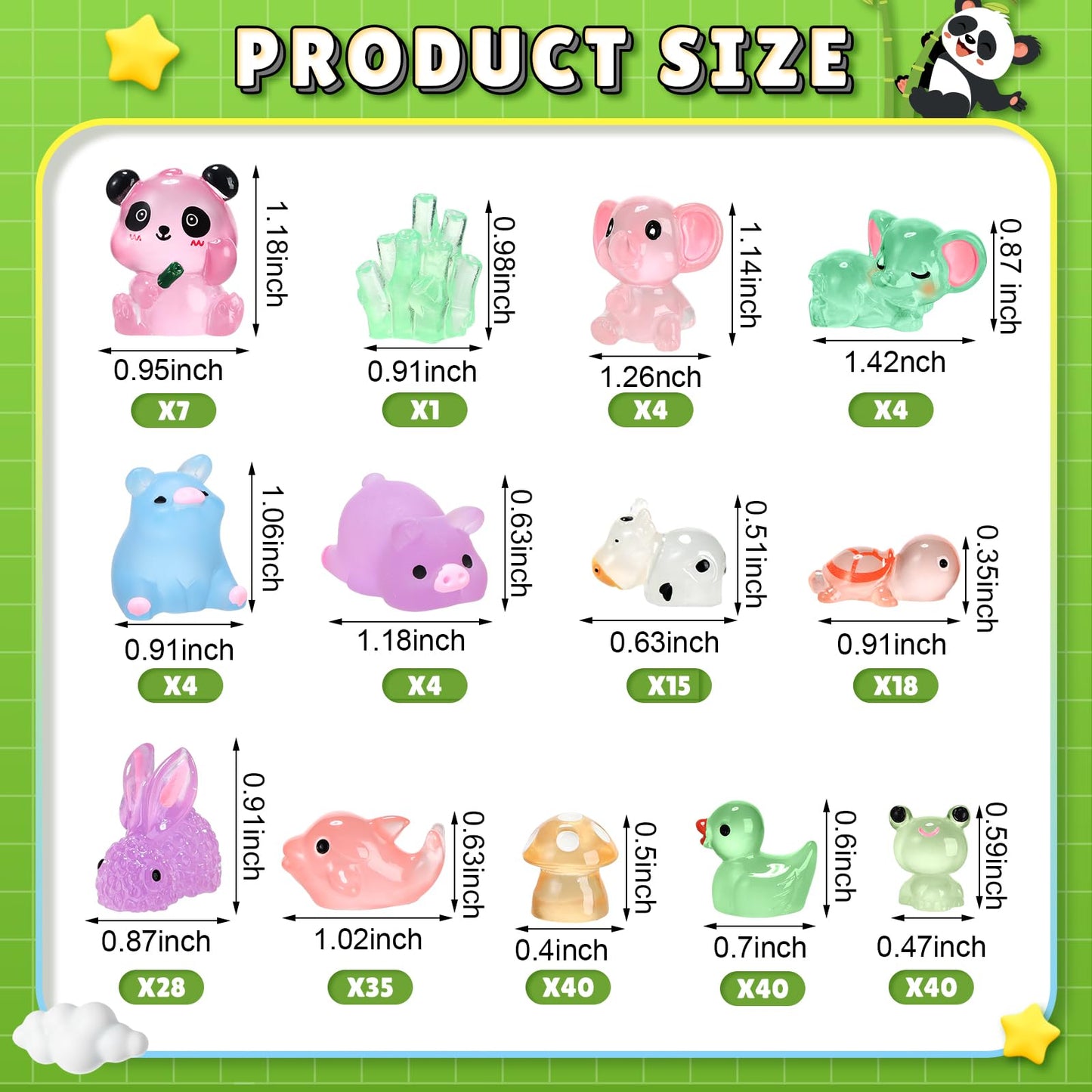 Seenelling 240 Pcs Mini Resin Animals 10 Adorable Style Miniature Resin Animals Tiny Luminous Animals Figures Bulk for Micro Gar