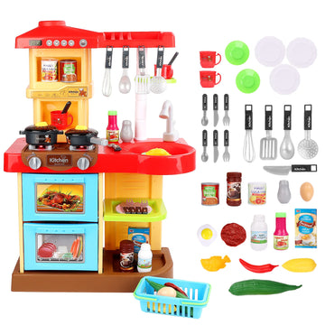 Deao Kitchen Playset Toy Pretend Food With Sounds And Lights Role Playing Game Pretend Food And Cooking Playset For Toddlers,Kit