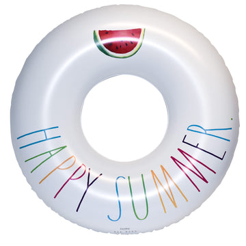 Rae Dunn x CocoNut Float Colorful Happy Summer Theme Ring Float - mature-themed Size Large 48 Inch Inflatable Raft & Durable Water Inner Tube - Stable Ride-On for Summer Parties & Swim Events