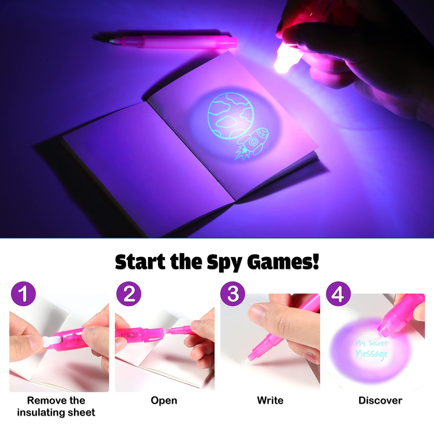 Giftinbox Invisible Ink Pen, 28Pcs Spy Pen With Uv Light For Kids, Birthday Party Favors For Kids 4-8 8-12, Classroom Prize For Students Magic Marker For Secret Message