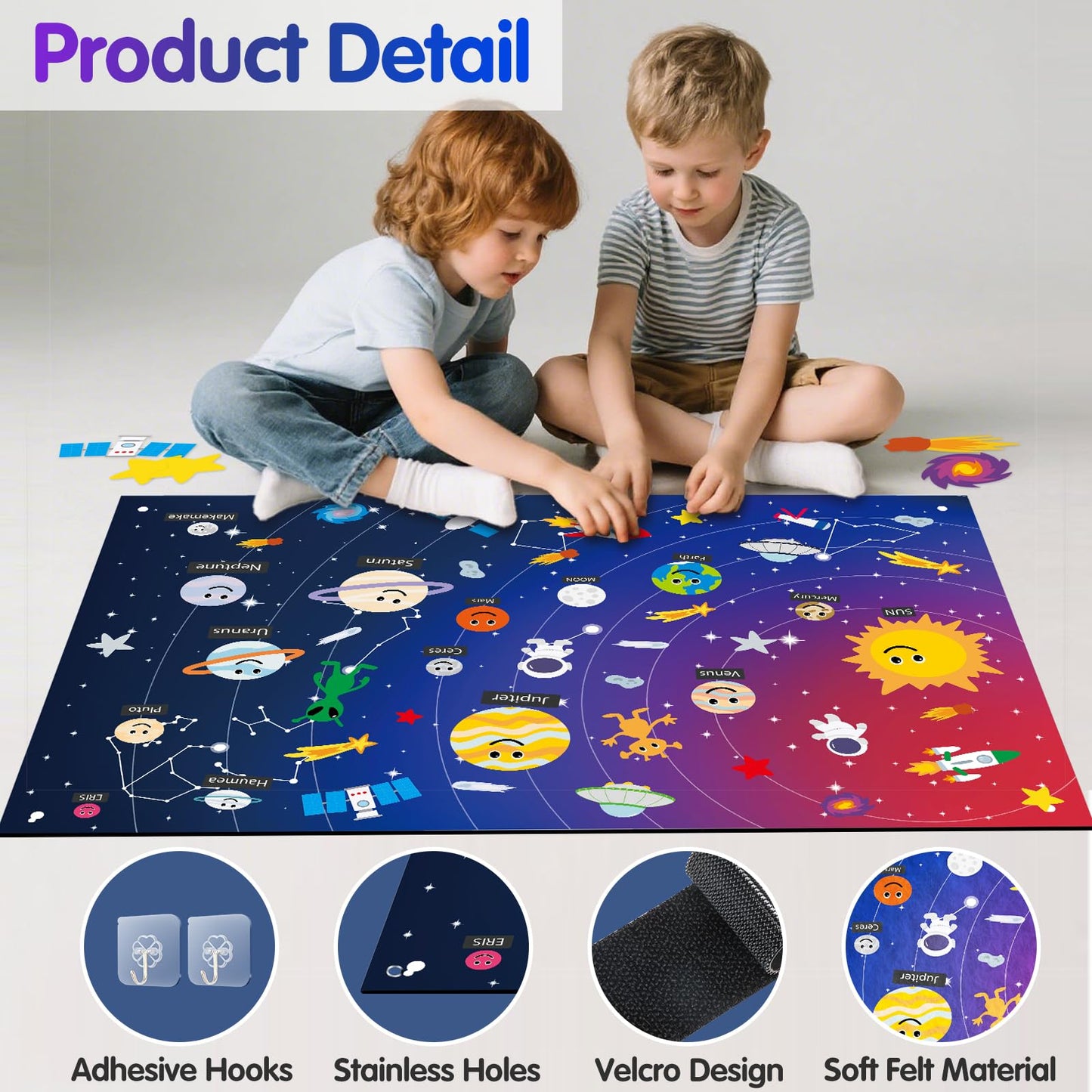 Solar System for Kids | Felt Wall Activities for Children | Montessori Space Planet Toys Game for Kids 3 4 5 6 7 8 40x30 Felt Ma