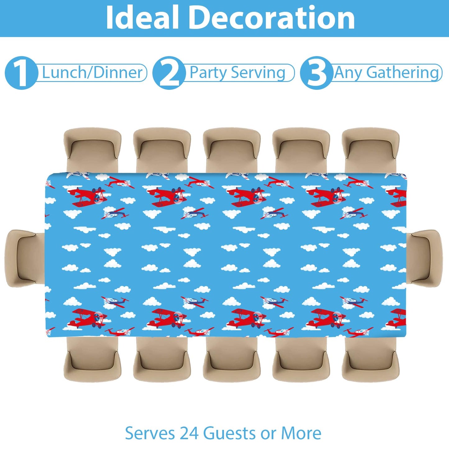 Airplane Birthday Party Supplies Serves 24 Plane Party Paper Plates Napkins Set Airplane Tablecloth Tableware Kit For Baby Showe