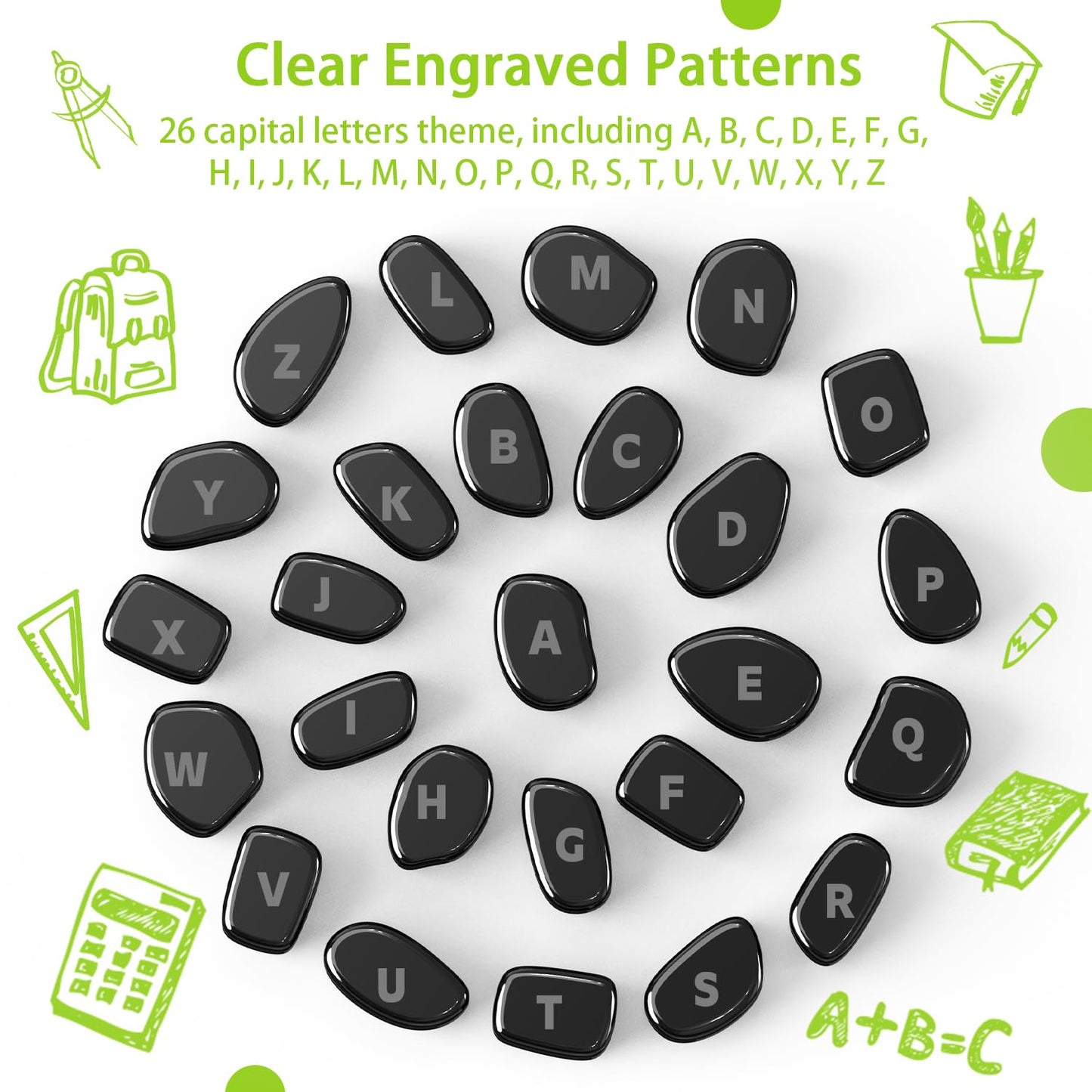 Caturledas 26 PCS Ferrite Stones Engraved Capital Letter  Laser Carving Magnetic Fidget Toys for Office Stress Anxiety Relief Executive Desk Magnet Toys for Men Women mature-themeds Gifts  20 mm  Black