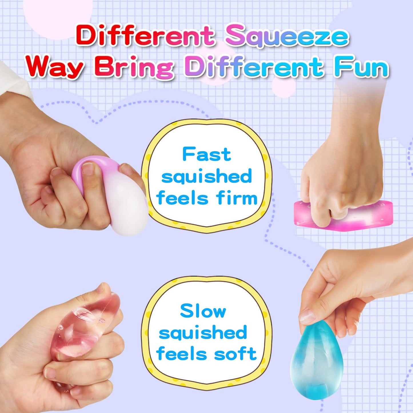 Wiysme Mini Sensory Fidget Toy Variety Pack - 9Pcs Squishable Squeeze Toy Set, 3Pack Mini Cube, Balls, Drops, Always Returns To