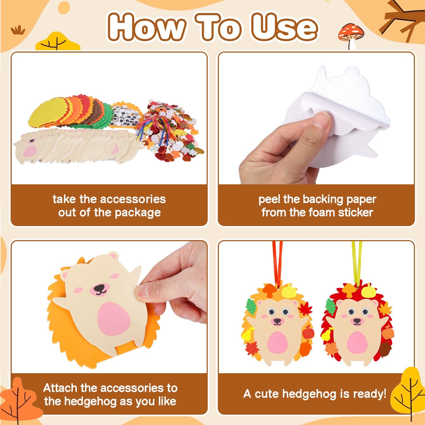 Fennoral 24 Pack Hedgehog Craft Kits For Kids Make You Hedgehog Foam Stickers Diy Autumn Art And Craft For Boys Girls Party Supp