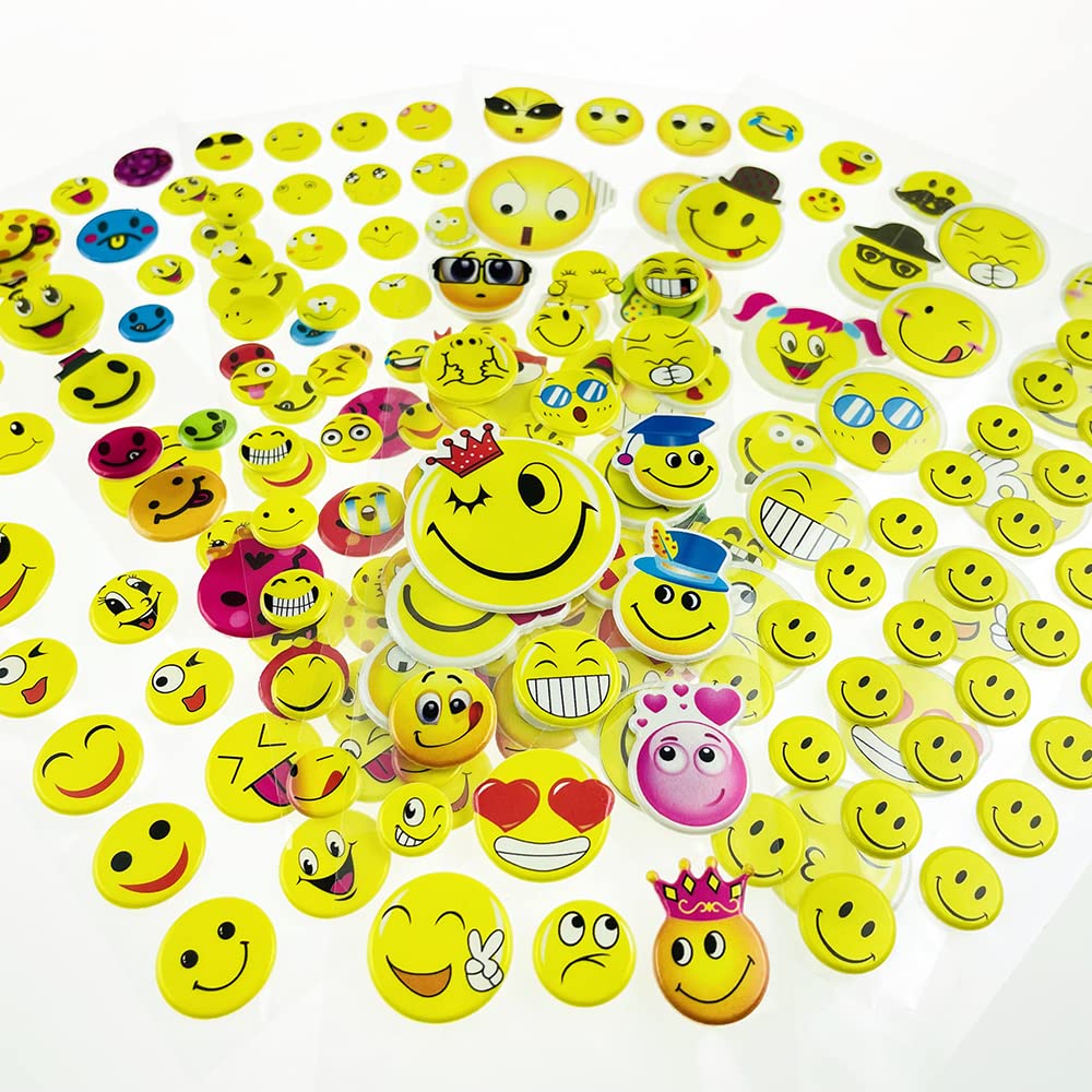 SIX VANKA 3D Puffy Stickers for Kids - 8 Sheets, Happy Smile Face, Fun and Colorful Design